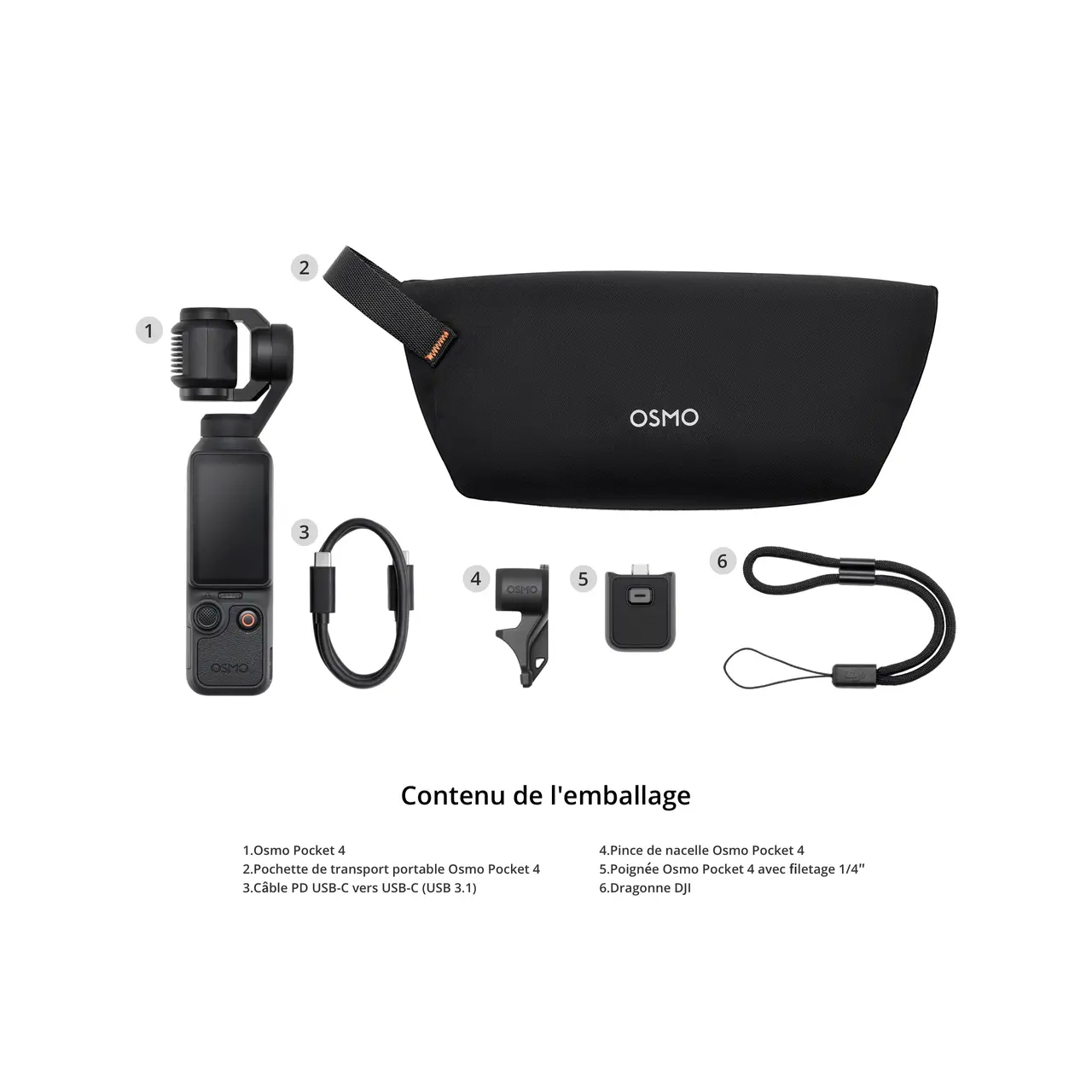Contenu de l'emballage, Pack Standard Osmo Pocket 4