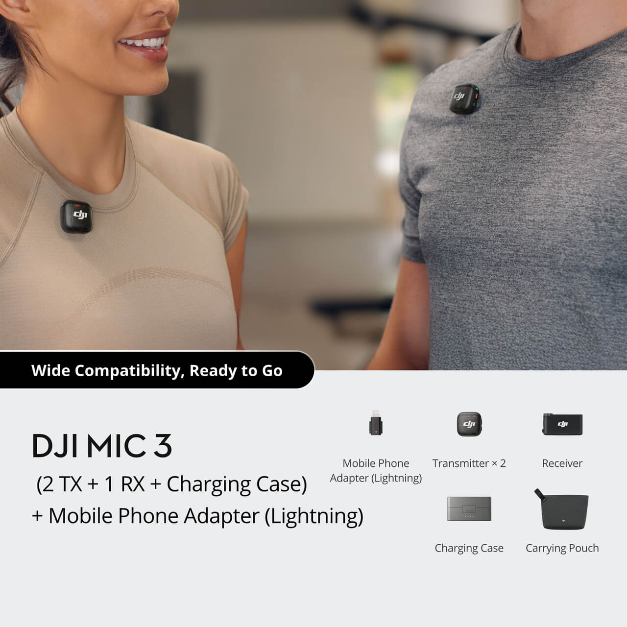 DJI Mic 3 (2 TX + 1 RX + Charging Case) + Mobile Phone Adapter (Lightning)