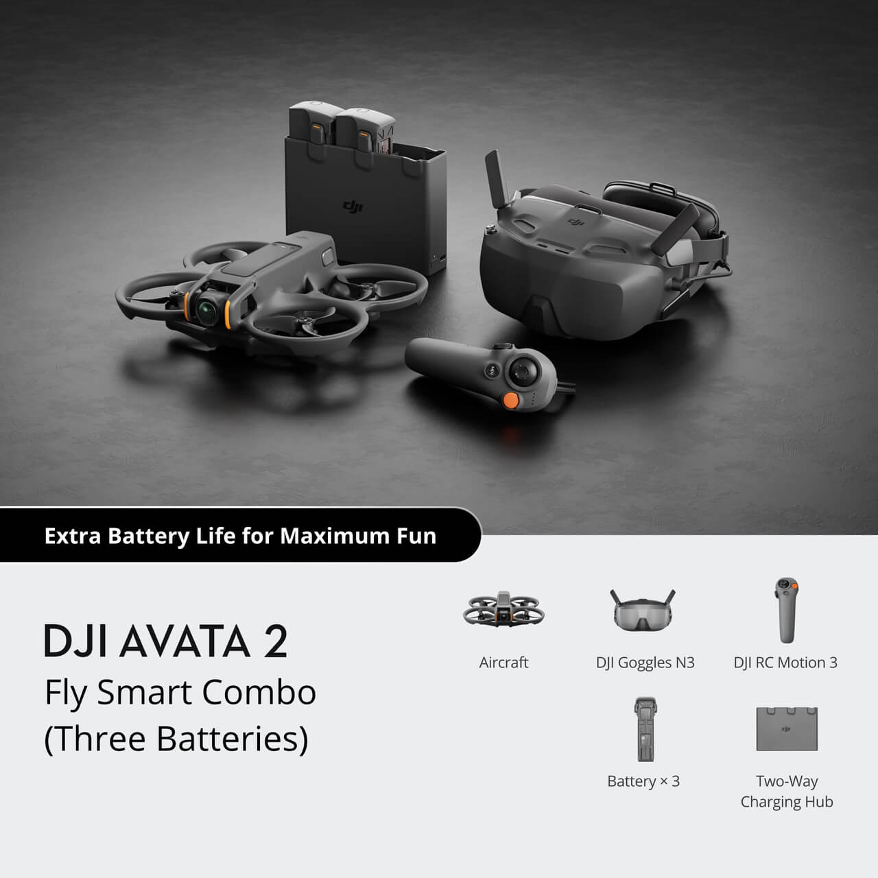 Drone Dji Avata 2 Fpv Fly SMART Combo 3x Baterias Cor Cinza Escuro