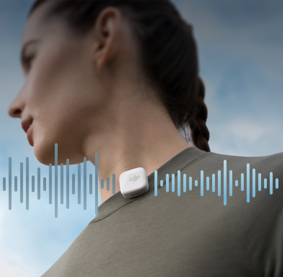 DJI Mic Mini OsmoAudio verbinding Witte DJI Mic Mini zender rechtstreeks verbonden met compatibel DJI-apparaat