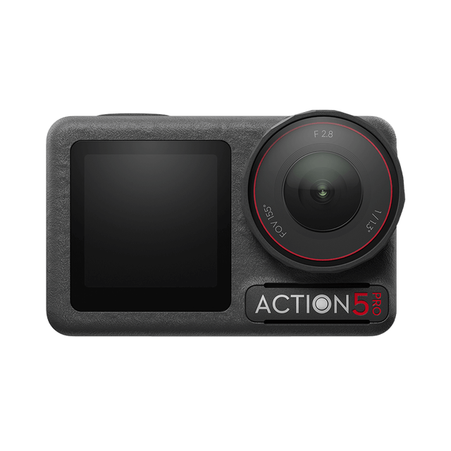 DJI Osmo Action 5 Pro camera on a contrasting light silver background