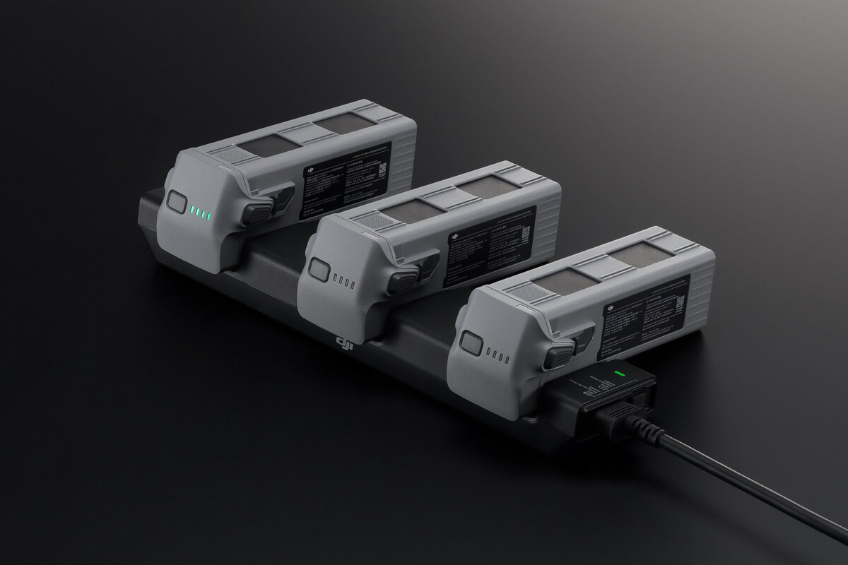 DJI Matrice 4 Series Charging Hub charging three Intelligent Flight Batteries