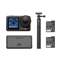 DJI Osmo Action 5 Pro Adventure Combo with camera, batteries, battery case, and extension rod
